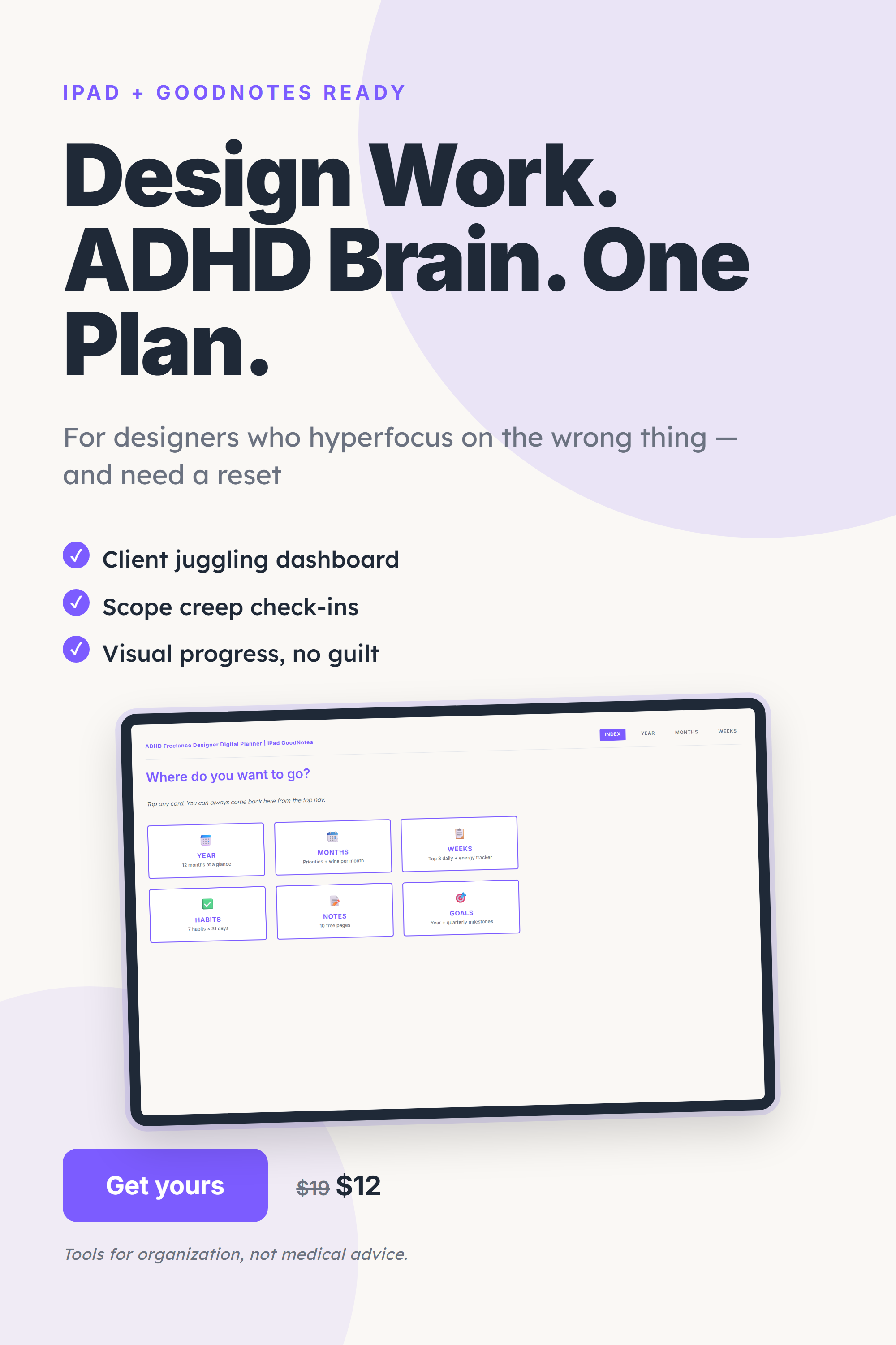 ADHD Freelance Designer Digital Planner iPad pin