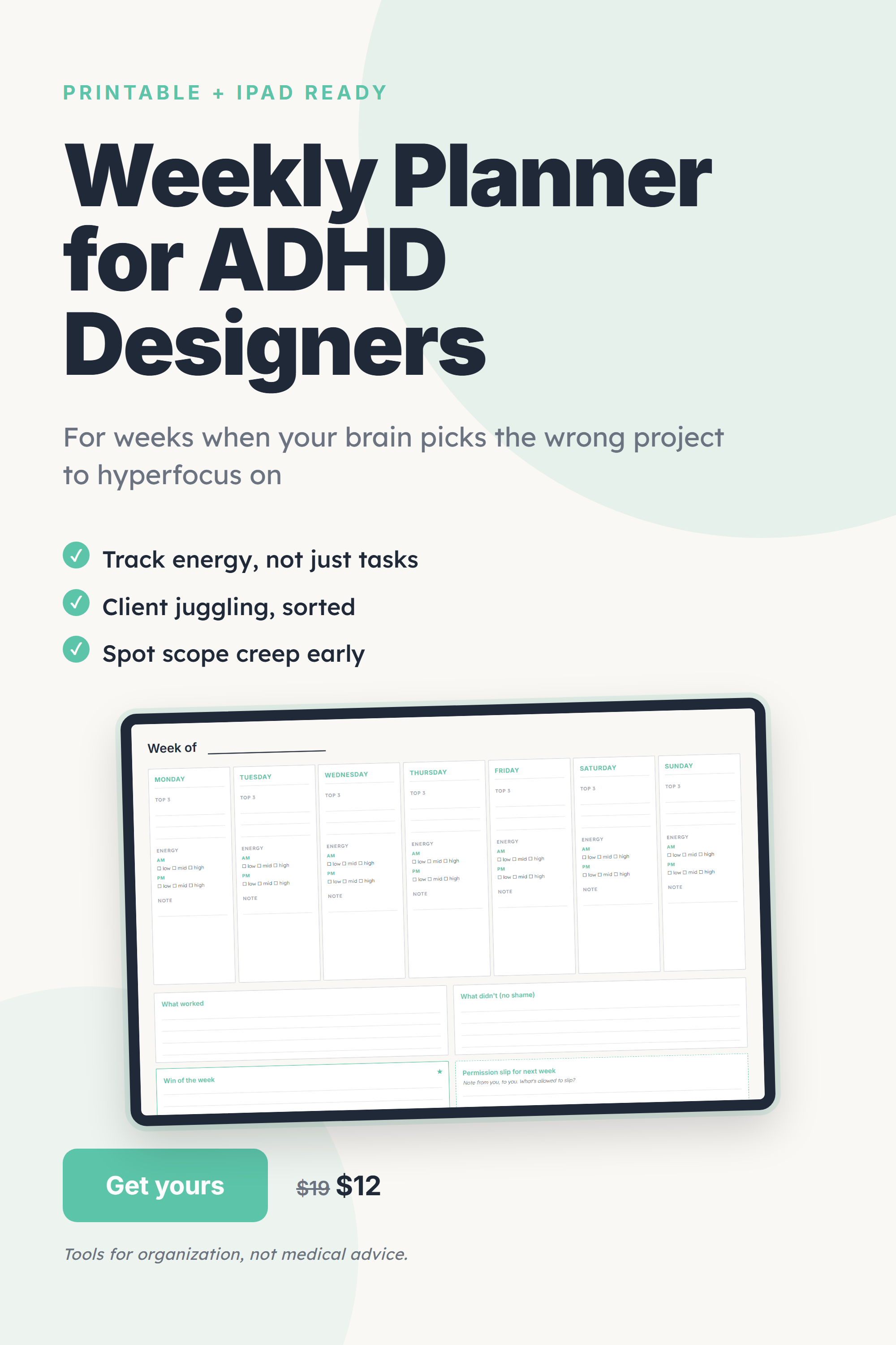 ADHD Freelance Designer Weekly Planner pin