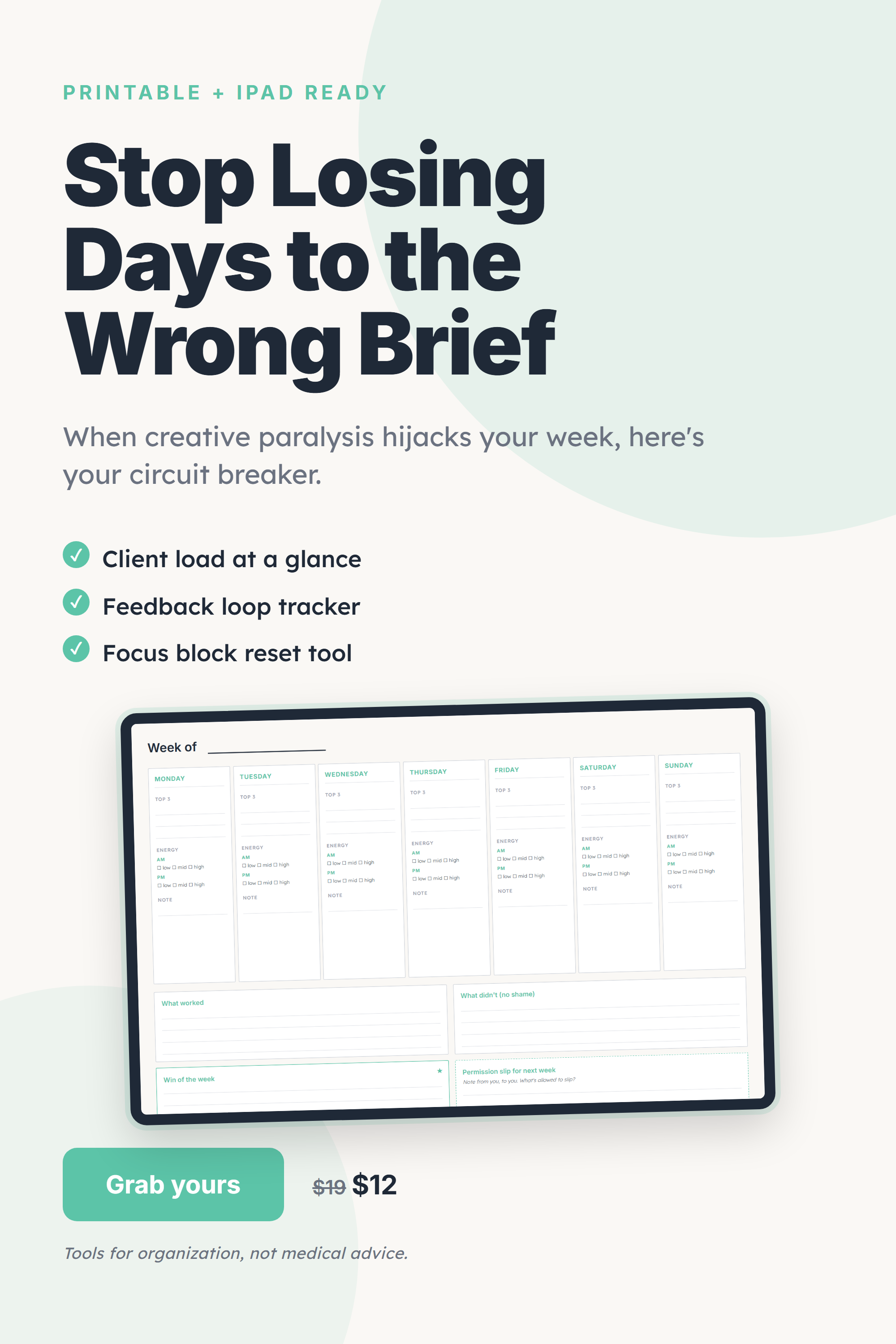 ADHD Freelance Designer Planner with Client Load and Focus Blocks pin