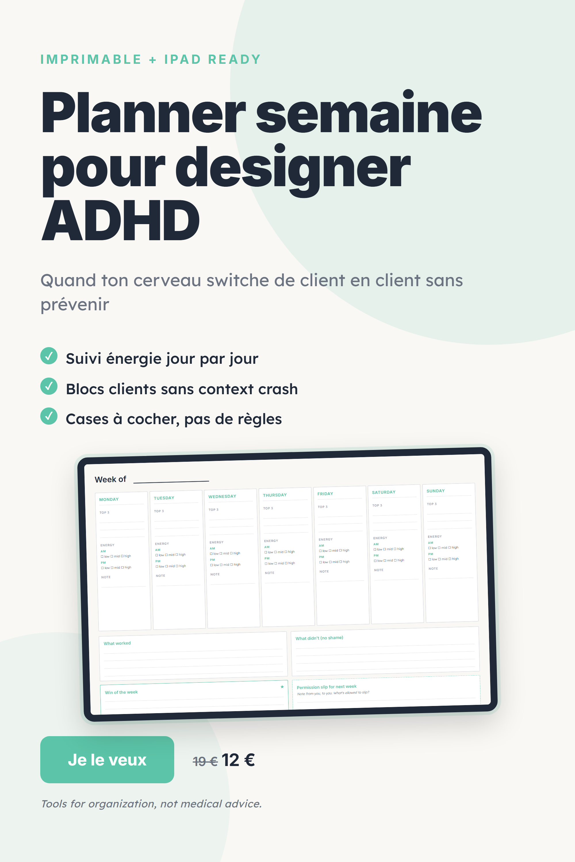 Planner ADHD Freelance Designer FR pin