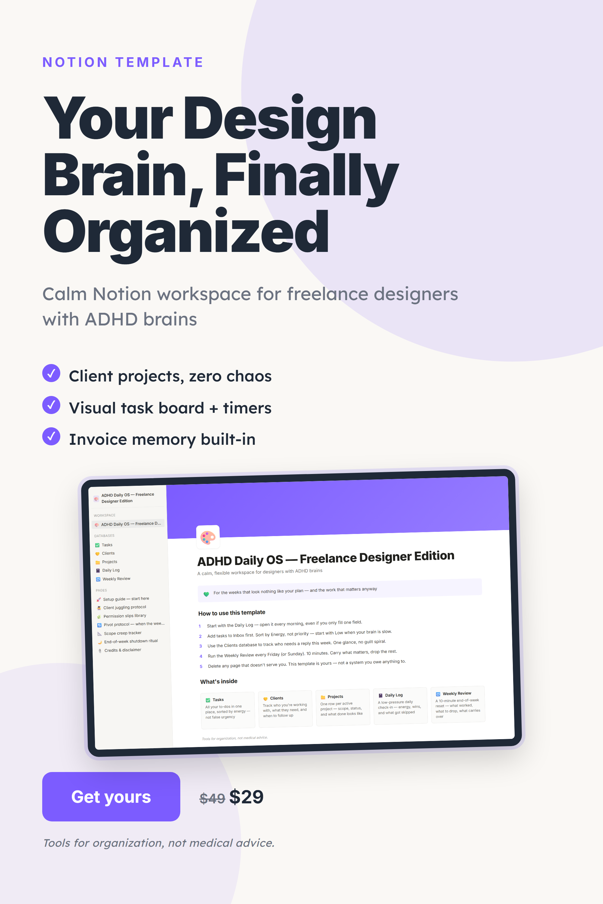 ADHD Daily OS Notion template Designer Edition pin